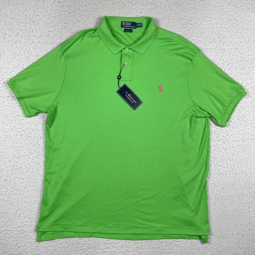 Polo Ralph Lauren Polo Shirt Mens XXL Green Pink Pony Interlock Knit New